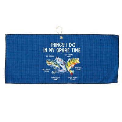 Things I Do In My Spare Time Funny Fishing Large Microfiber Waffle Golf Towel