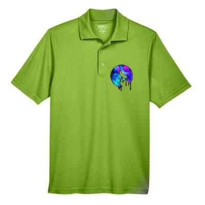 Tie Die Colorful Wolf Howling Dripping Moon  Men's Origin Performance Piqué Polo