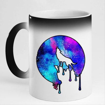 Tie Die Colorful Wolf Howling Dripping Moon  11oz Black Color Changing Mug