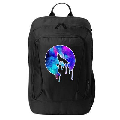 Tie Die Colorful Wolf Howling Dripping Moon  City Backpack