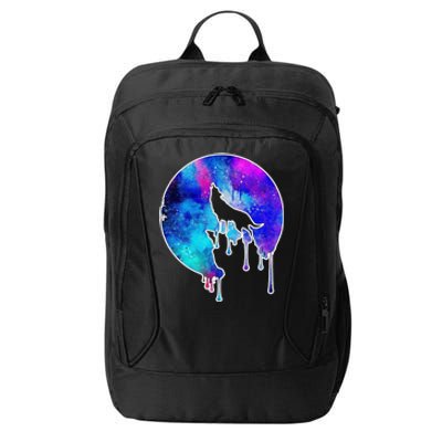 Tie Die Colorful Wolf Howling Dripping Moon  City Backpack