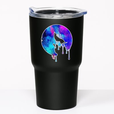 Tie Die Colorful Wolf Howling Dripping Moon  Tumbler