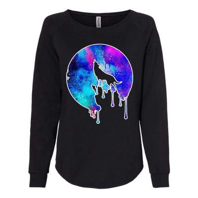 Tie Die Colorful Wolf Howling Dripping Moon  Womens California Wash Sweatshirt