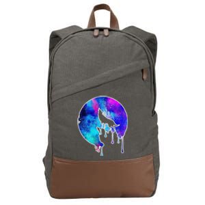 Tie Die Colorful Wolf Howling Dripping Moon  Cotton Canvas Backpack