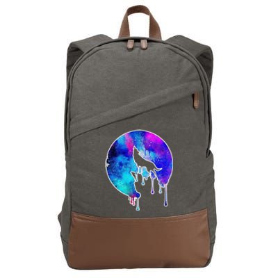 Tie Die Colorful Wolf Howling Dripping Moon  Cotton Canvas Backpack