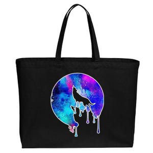 Tie Die Colorful Wolf Howling Dripping Moon  Cotton Canvas Jumbo Tote