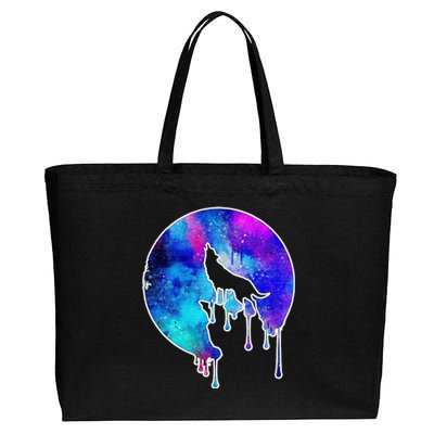 Tie Die Colorful Wolf Howling Dripping Moon  Cotton Canvas Jumbo Tote