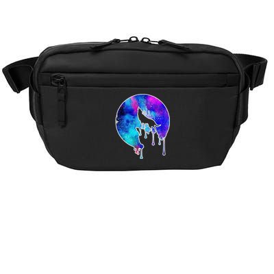 Tie Die Colorful Wolf Howling Dripping Moon  Crossbody Pack