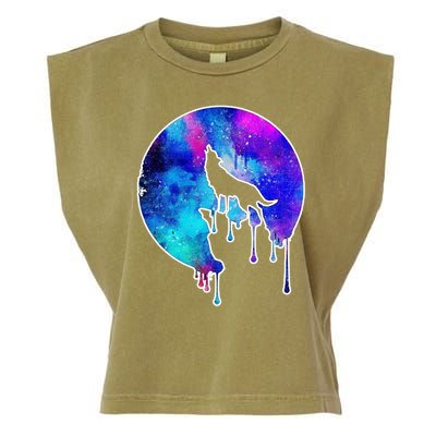 Tie Die Colorful Wolf Howling Dripping Moon  Garment-Dyed Women's Muscle Tee