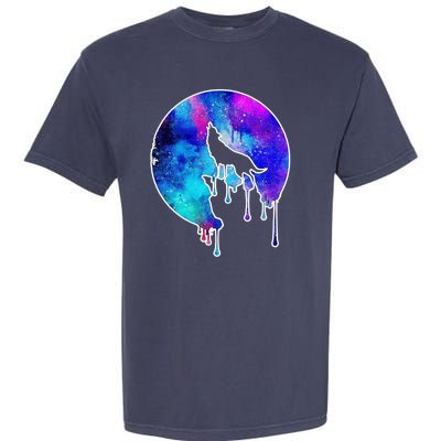 Tie Die Colorful Wolf Howling Dripping Moon  Garment-Dyed Heavyweight T-Shirt