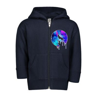 Tie Die Colorful Wolf Howling Dripping Moon  Toddler Zip Fleece Hoodie