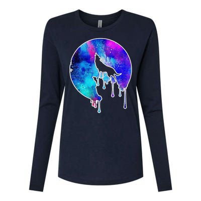 Tie Die Colorful Wolf Howling Dripping Moon  Womens Cotton Relaxed Long Sleeve T-Shirt