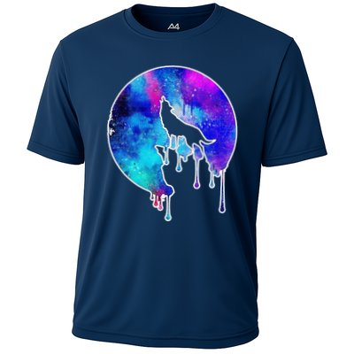 Tie Die Colorful Wolf Howling Dripping Moon  Performance Shirt
