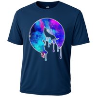 Tie Die Colorful Wolf Howling Dripping Moon  Performance Shirt