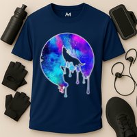 Tie Die Colorful Wolf Howling Dripping Moon  Performance Shirt