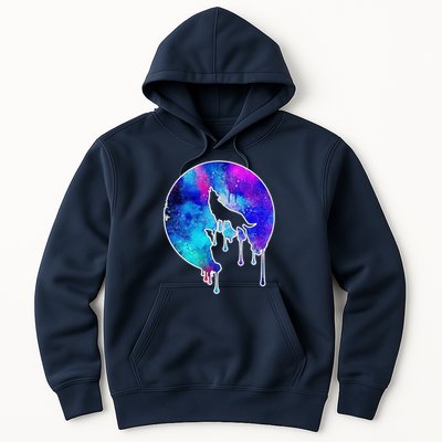 Tie Die Colorful Wolf Howling Dripping Moon  Hoodie