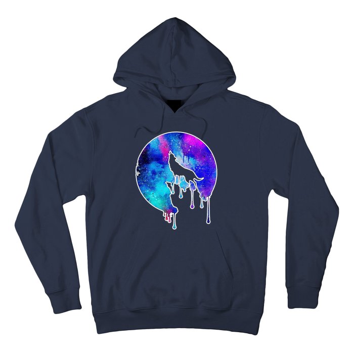 Tie Die Colorful Wolf Howling Dripping Moon  Hoodie