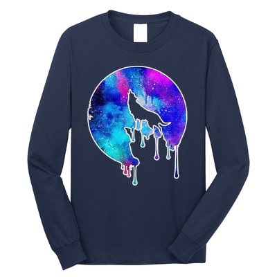 Tie Die Colorful Wolf Howling Dripping Moon  Long Sleeve Shirt