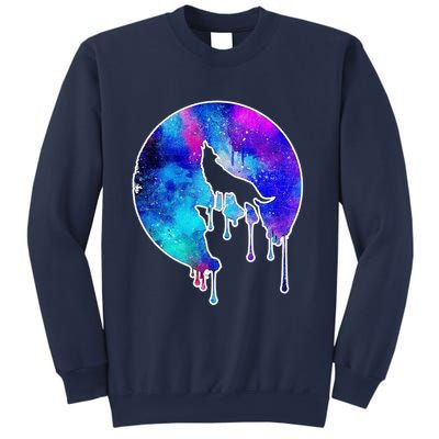 Tie Die Colorful Wolf Howling Dripping Moon  Sweatshirt