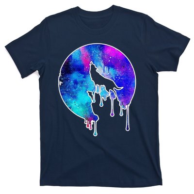 Tie Die Colorful Wolf Howling Dripping Moon  T-Shirt