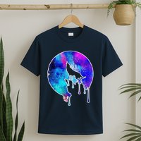 Tie Die Colorful Wolf Howling Dripping Moon  T-Shirt
