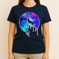 Tie Die Colorful Wolf Howling Dripping Moon  T-Shirt