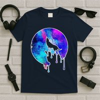 Tie Die Colorful Wolf Howling Dripping Moon  T-Shirt