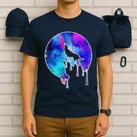 Tie Die Colorful Wolf Howling Dripping Moon  T-Shirt