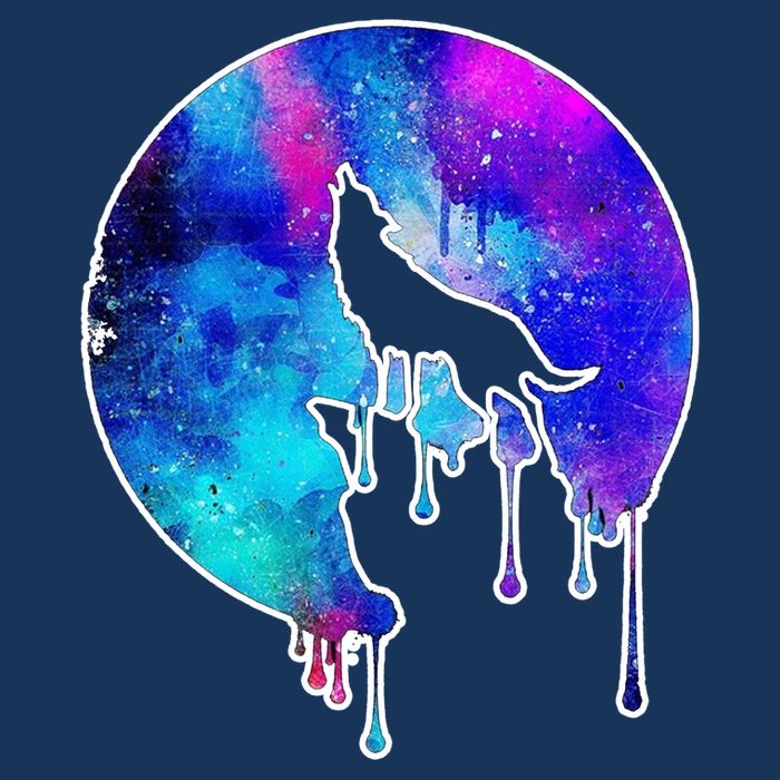 Tie Die Colorful Wolf Howling Dripping Moon  T-Shirt