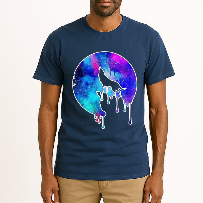 Tie Die Colorful Wolf Howling Dripping Moon  Tall T-Shirt