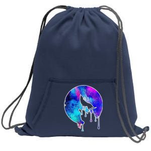 Tie Die Colorful Wolf Howling Dripping Moon  Sweatshirt Cinch Pack Bag