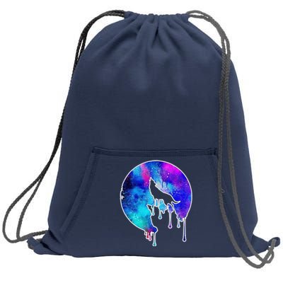 Tie Die Colorful Wolf Howling Dripping Moon  Sweatshirt Cinch Pack Bag