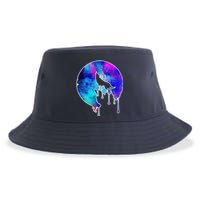 Tie Die Colorful Wolf Howling Dripping Moon  Sustainable Bucket Hat