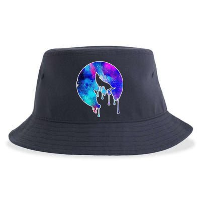 Tie Die Colorful Wolf Howling Dripping Moon  Sustainable Bucket Hat