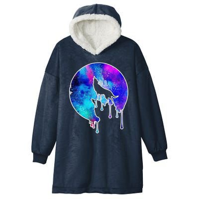 Tie Die Colorful Wolf Howling Dripping Moon  Hooded Wearable Blanket