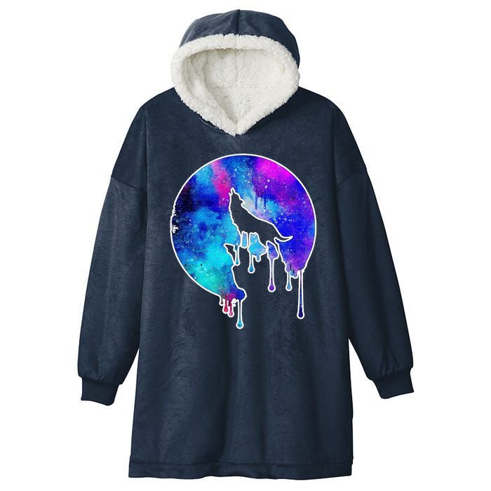 Tie Die Colorful Wolf Howling Dripping Moon  Hooded Wearable Blanket