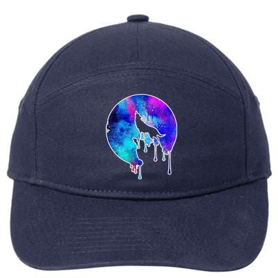 Tie Die Colorful Wolf Howling Dripping Moon  7-Panel Snapback Hat