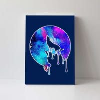 Tie Die Colorful Wolf Howling Dripping Moon  Canvas