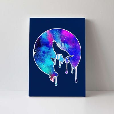 Tie Die Colorful Wolf Howling Dripping Moon  Canvas