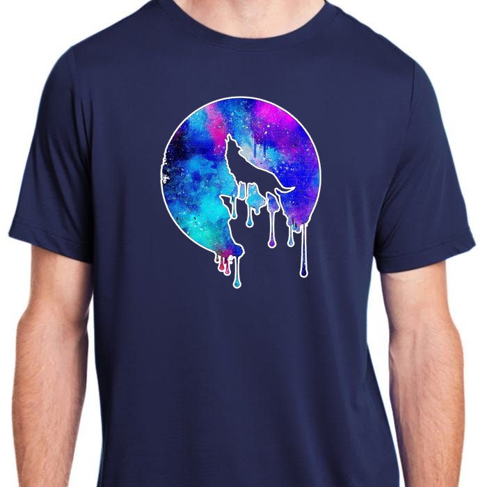 Tie Die Colorful Wolf Howling Dripping Moon  Adult ChromaSoft Performance T-Shirt