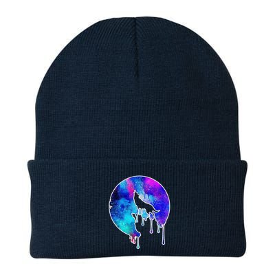 Tie Die Colorful Wolf Howling Dripping Moon  Beanie