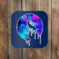 Tie Die Colorful Wolf Howling Dripping Moon  Coaster