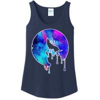 Tie Die Colorful Wolf Howling Dripping Moon  Ladies Essential Tank