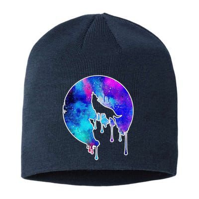 Tie Die Colorful Wolf Howling Dripping Moon  Sustainable Beanie