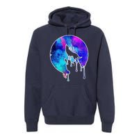 Tie Die Colorful Wolf Howling Dripping Moon  Premium Hoodie