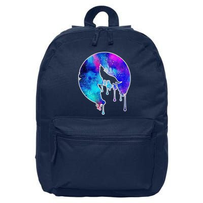 Tie Die Colorful Wolf Howling Dripping Moon  16 in Basic Backpack