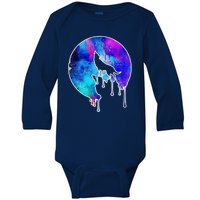 Tie Die Colorful Wolf Howling Dripping Moon  Baby Long Sleeve Bodysuit