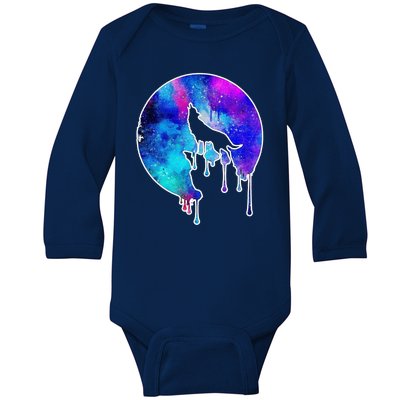 Tie Die Colorful Wolf Howling Dripping Moon  Baby Long Sleeve Bodysuit