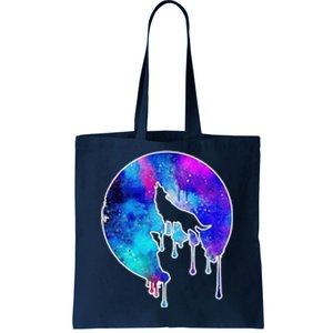 Tie Die Colorful Wolf Howling Dripping Moon  Tote Bag