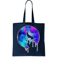 Tie Die Colorful Wolf Howling Dripping Moon  Tote Bag